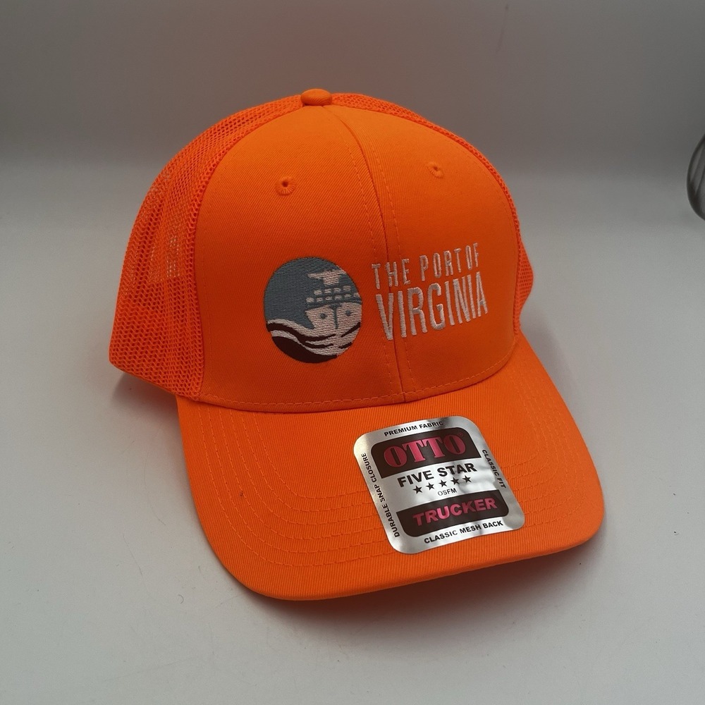 The‎ Port Of Virginia VA Otto 5 Star Trucker Hat Cap Orange SnapBack NEW